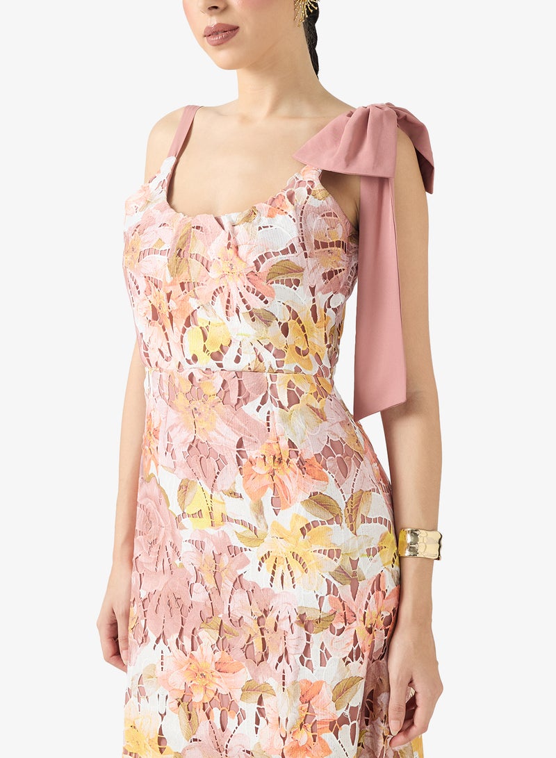 Just Me Floral Lace Midi Dress - Image 3